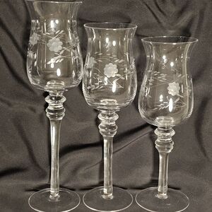 Princess House Clear Glass Etched Floral Vases